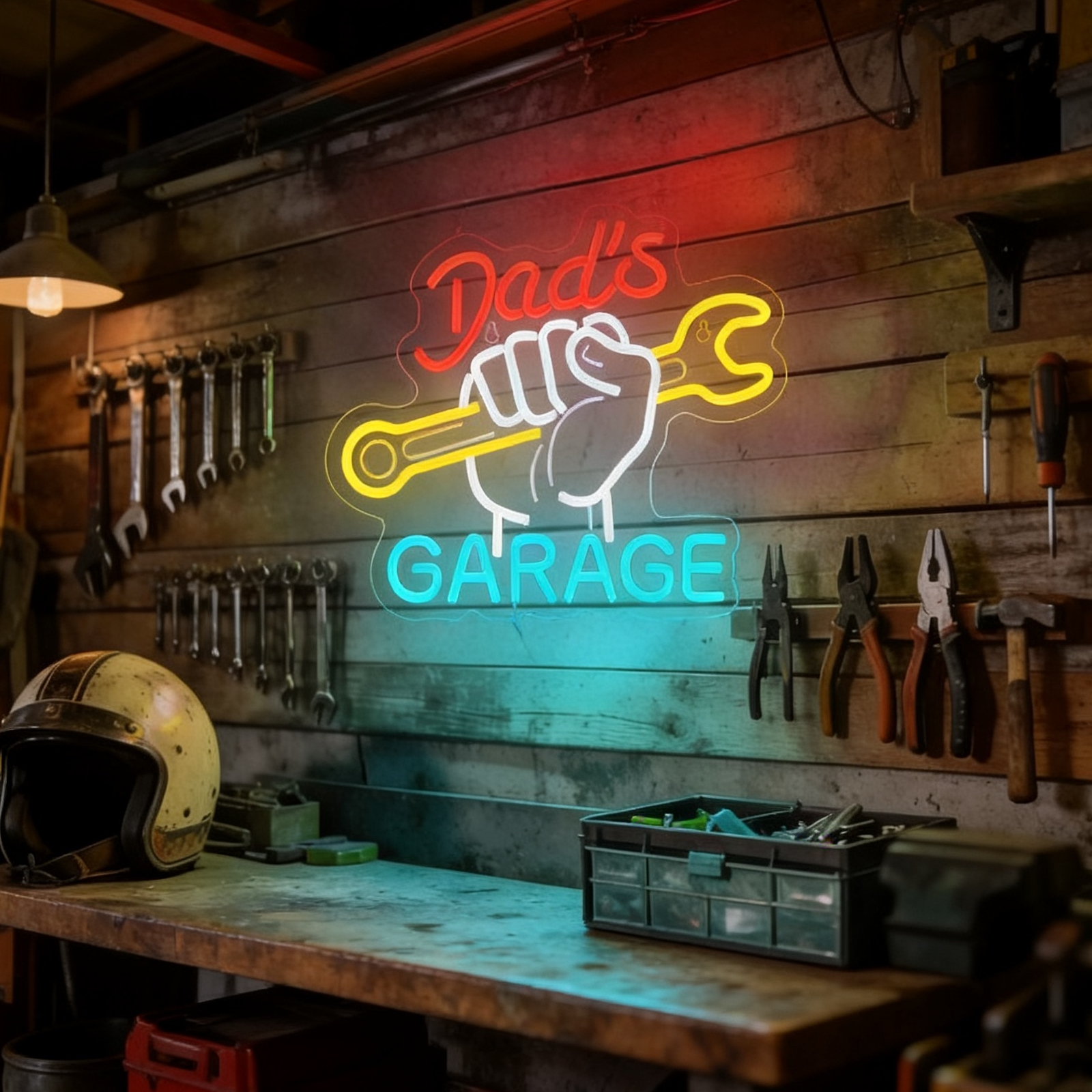 Auto Repair Shop Open - Dad's Garage LED Neon Sign Wall