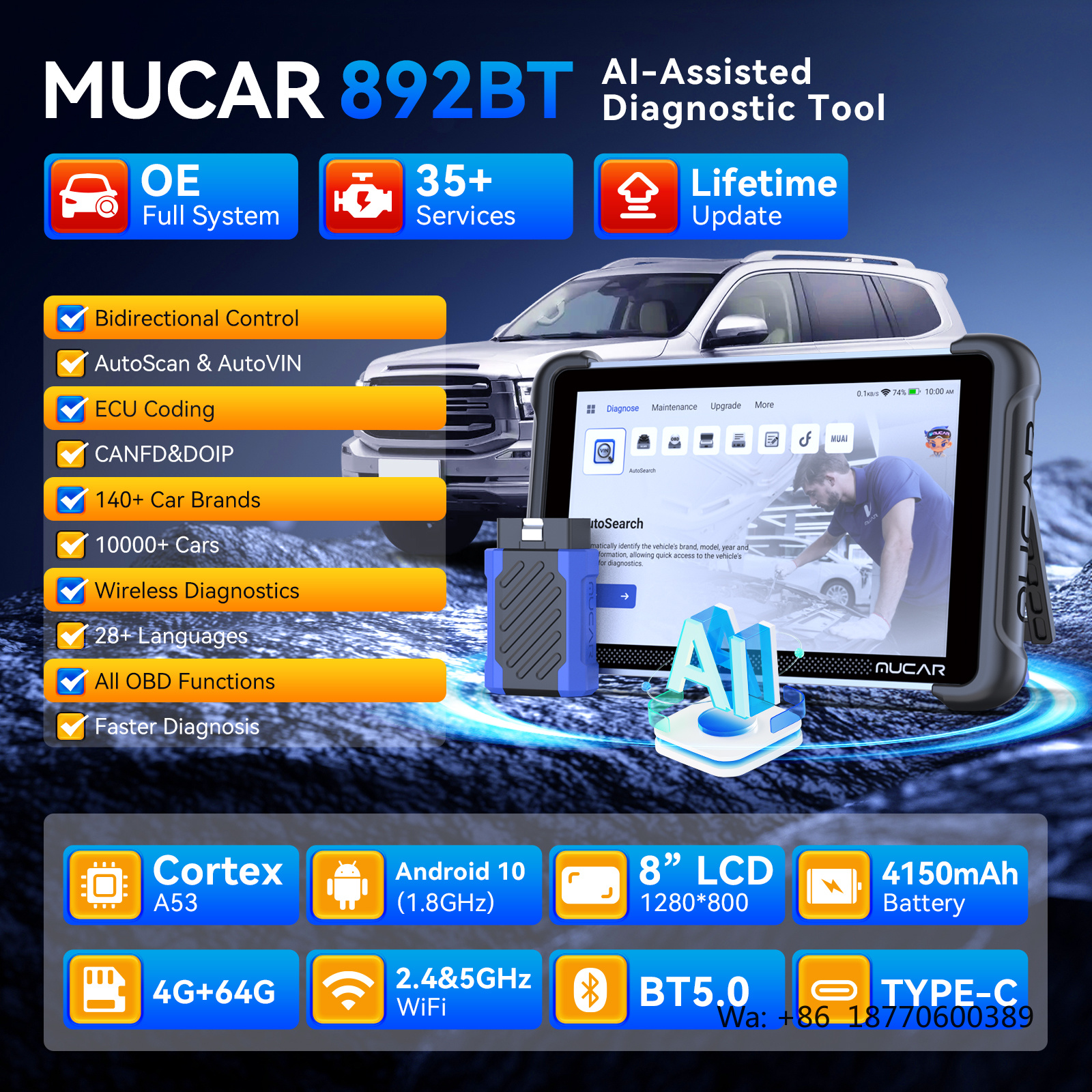 Car Diagnostic Tool - MUCAR 892BT AI Intelligent Diagnostic Tool